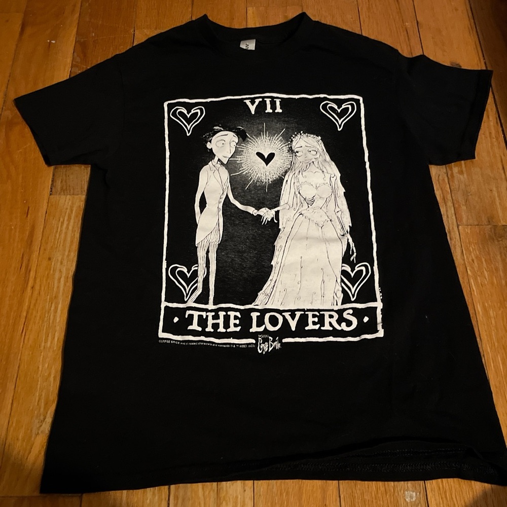 Black Corpse Bride Graphic T-Shirt with The Lovers Design